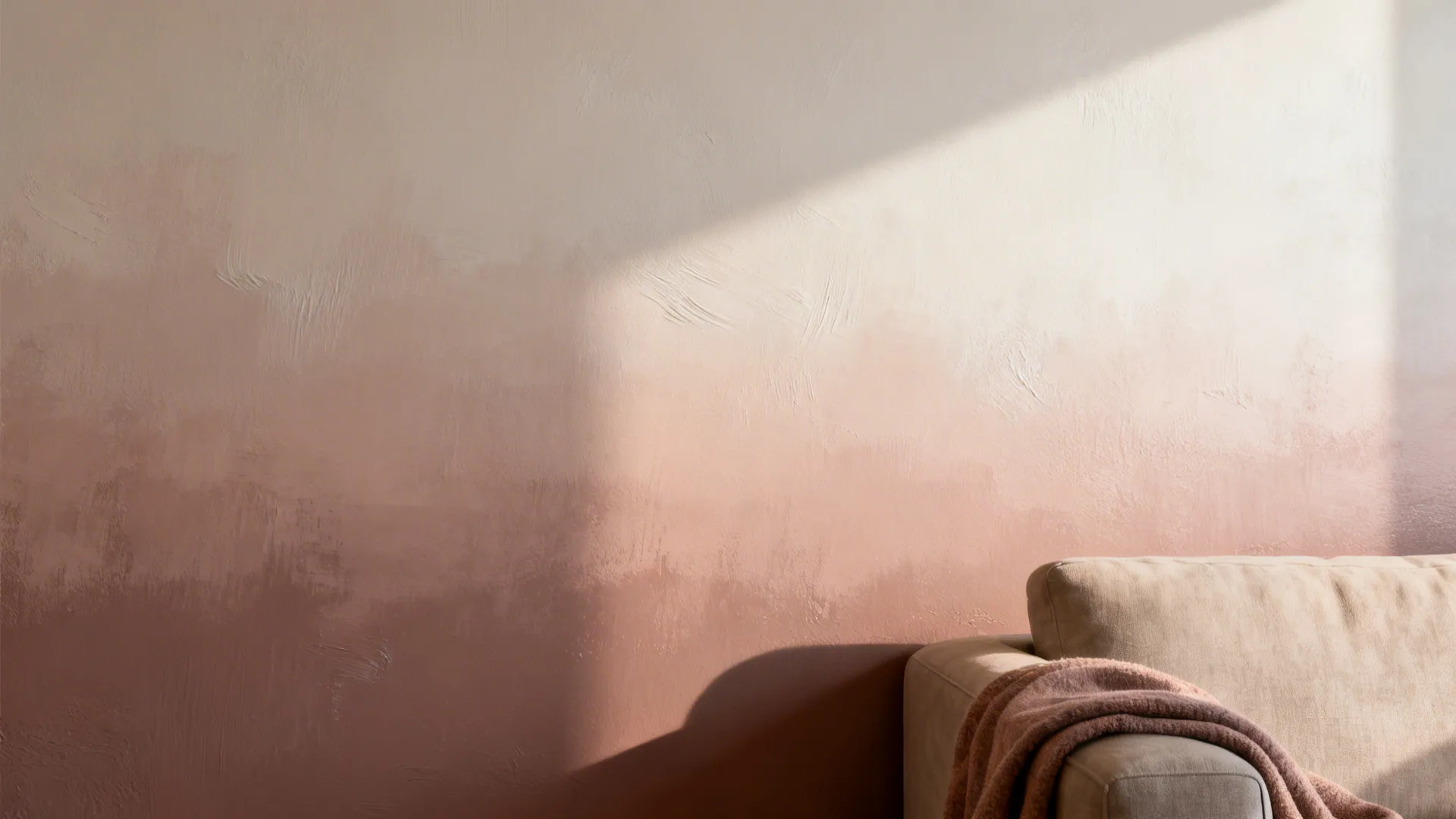 Close-up of a soft ombre wall blending from darker base to lighter top with visible texture