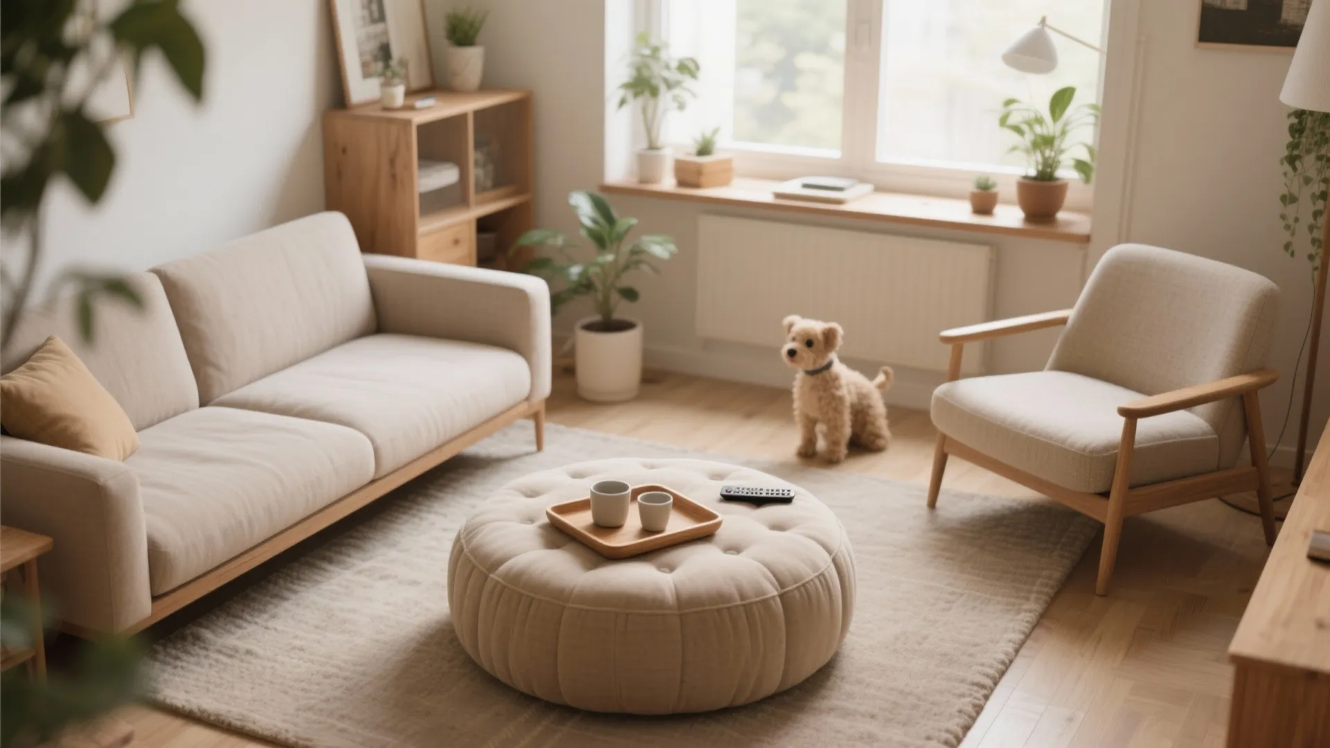 Soft-edged ottoman as coffee table