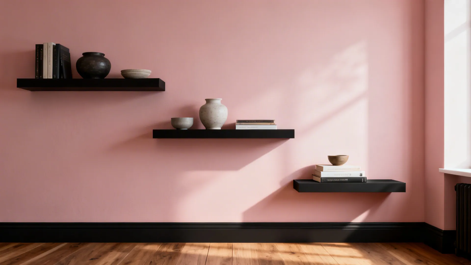 1. Soft Pink Walls with Black Accents