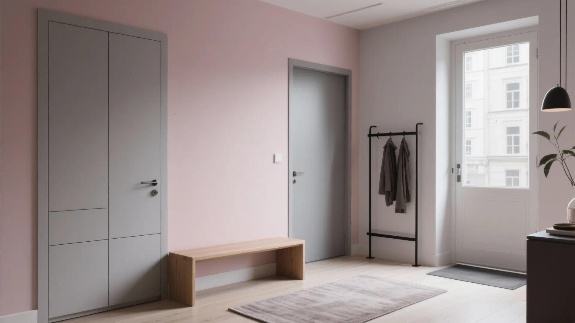 Soft pink walls with hidden storage