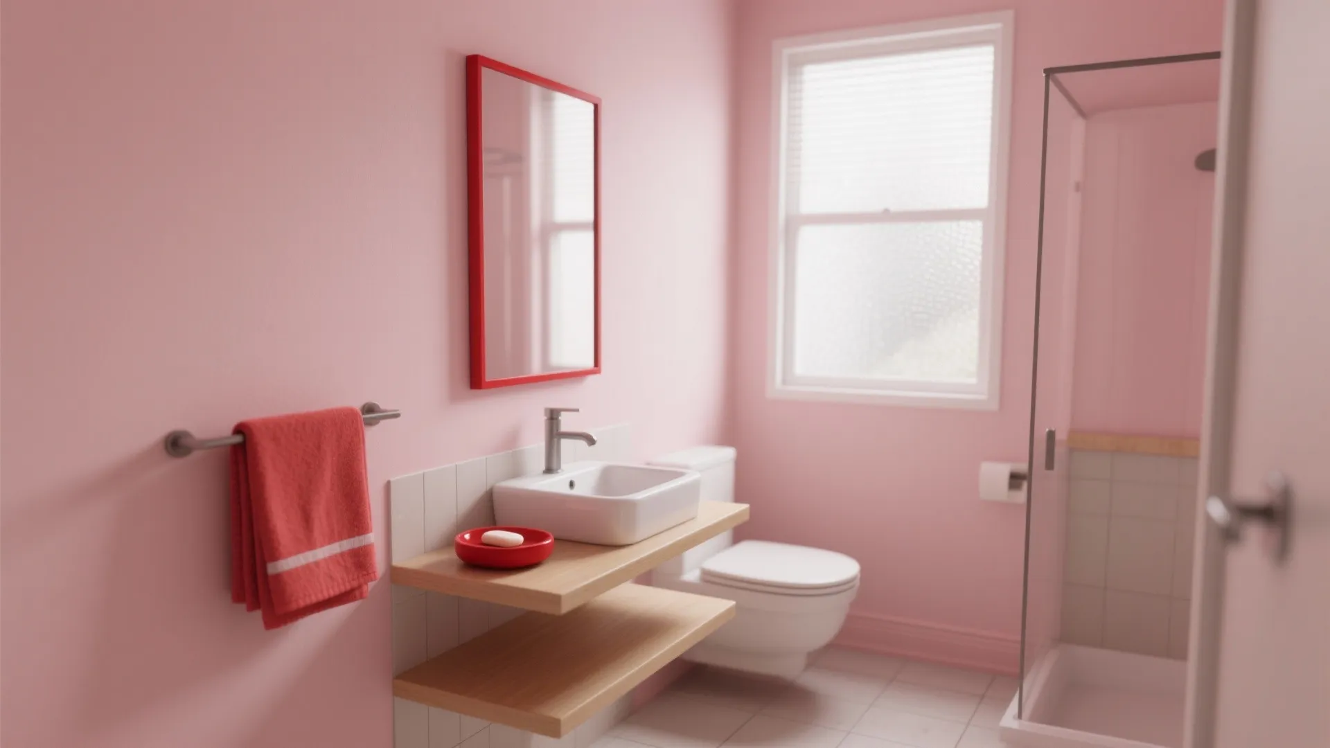 1. Soft pink base with a pop of ripe red