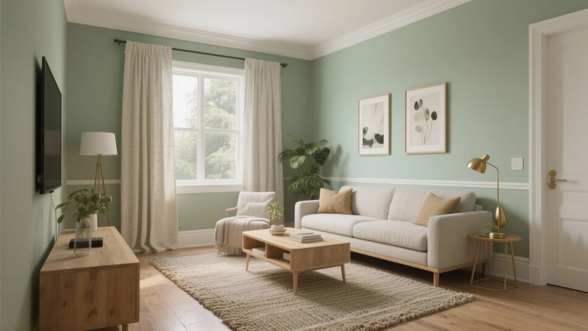 Soft Sage Walls with Airy Neutrals