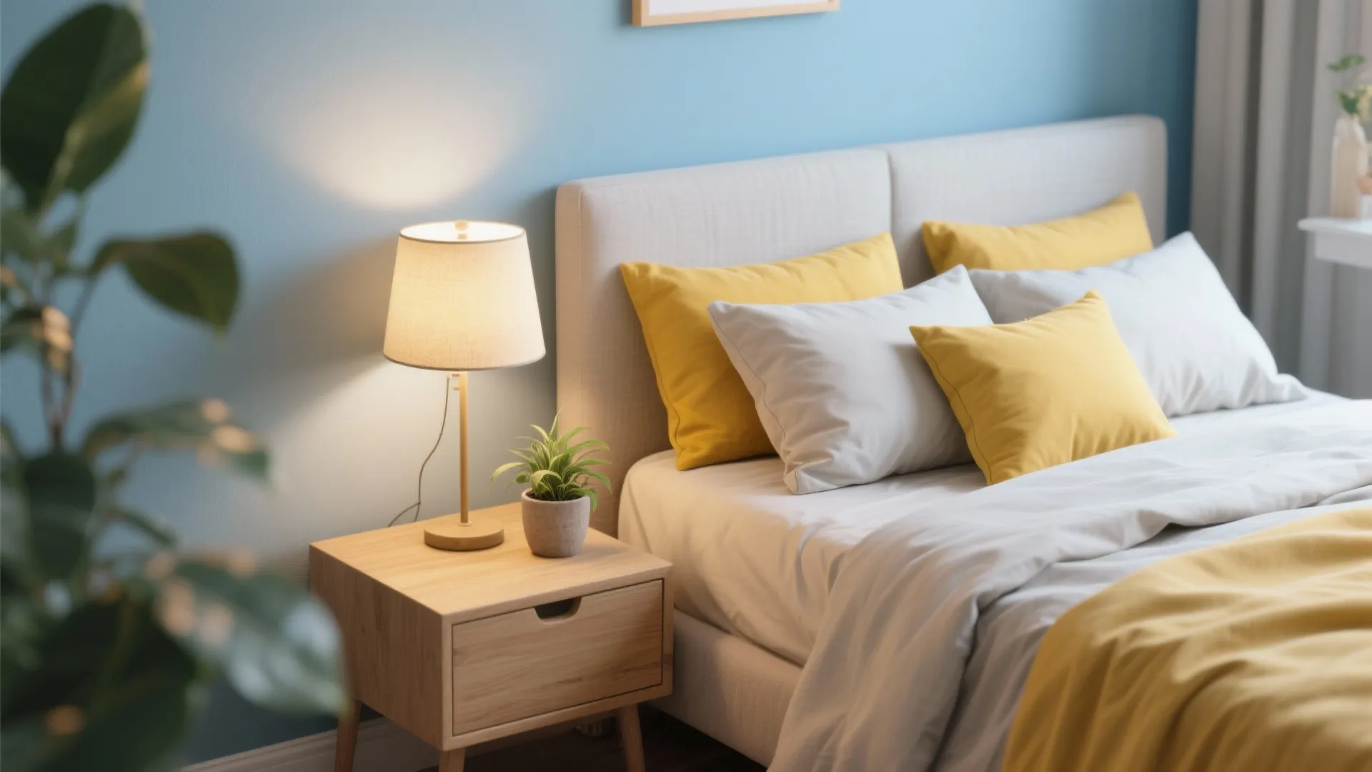 1. Soft Sky Blue Walls + Butter Yellow Accents
