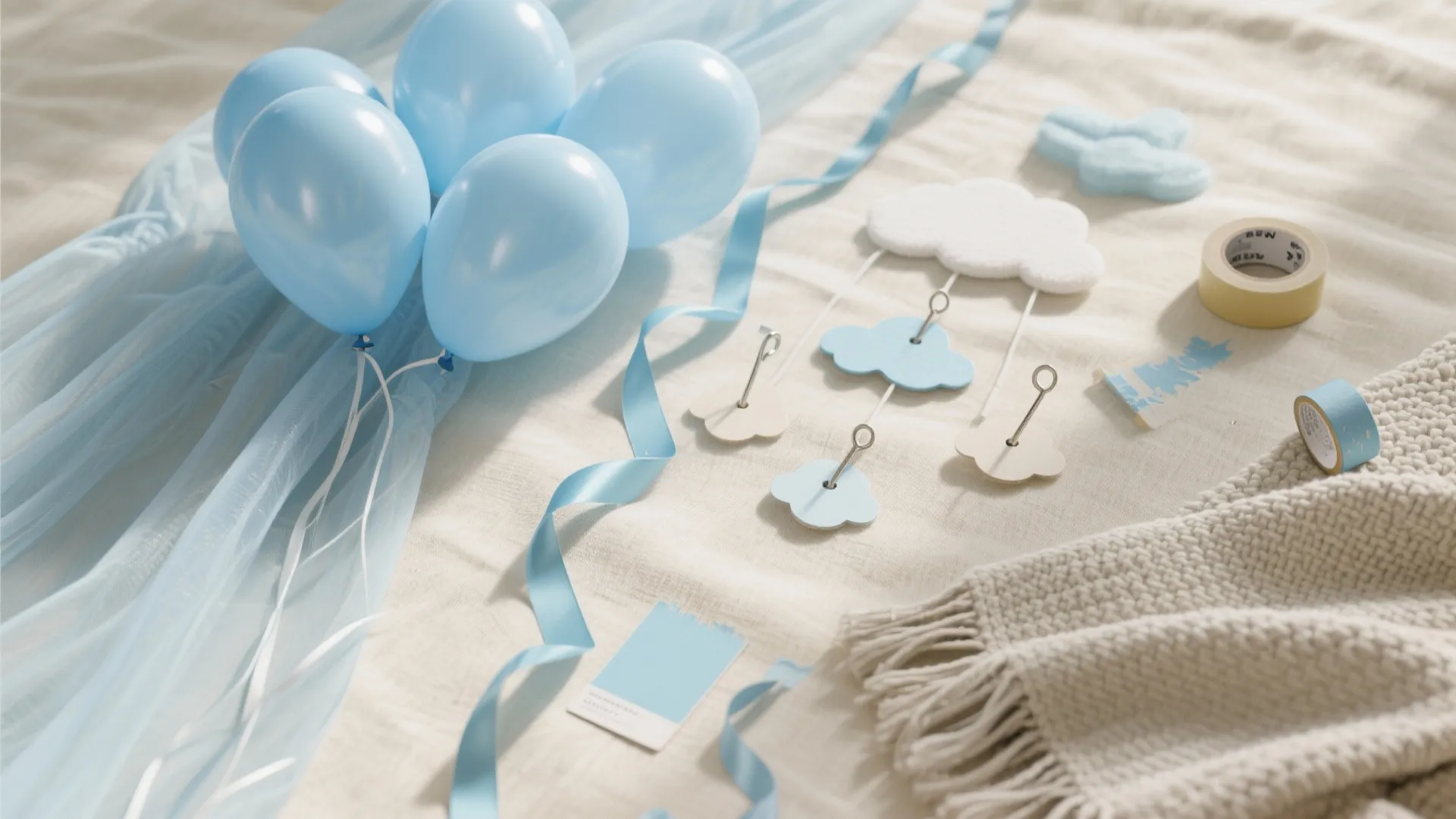 1) Soft Sky Theme: Clouds, Balloons, and a Cozy Photo Nook