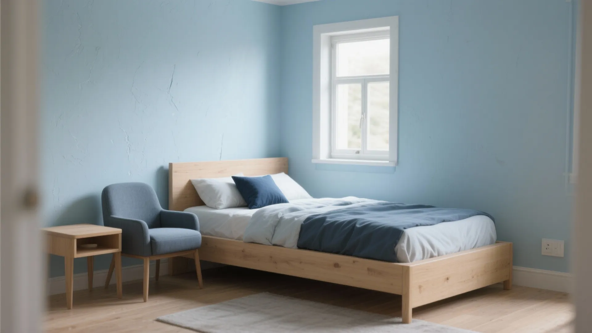 1. Soft Sky: Pale blue + warm wood