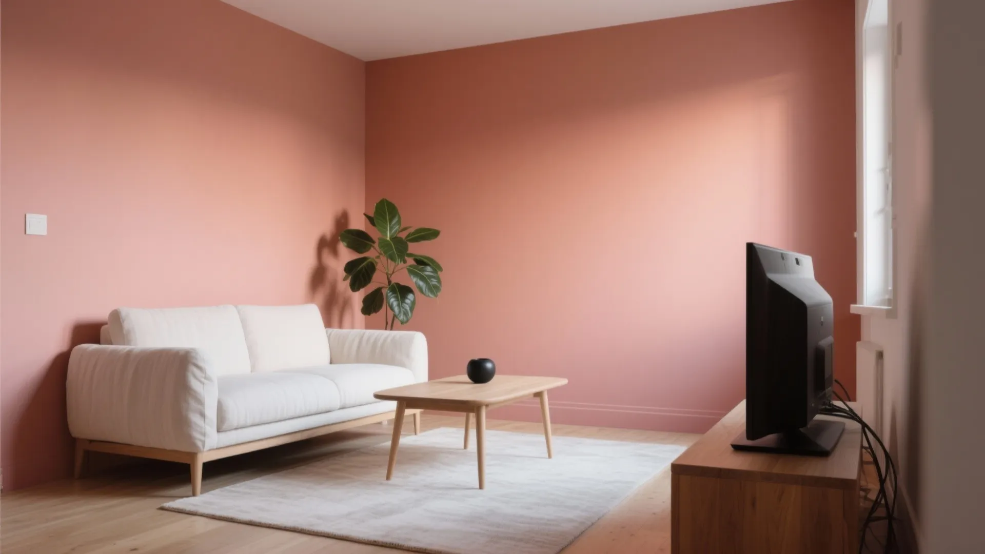 Soft Terracotta Walls for a Calm Living Room