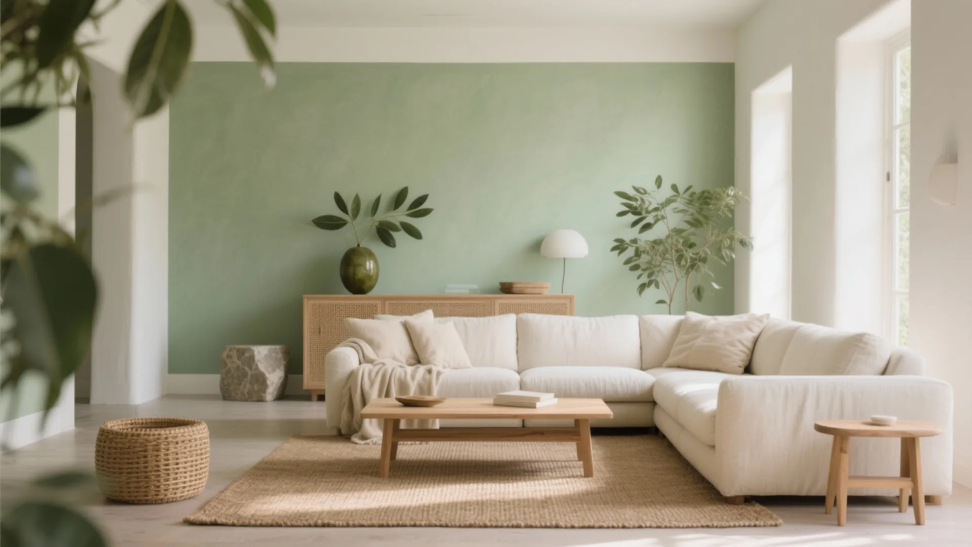 Soft Pistachio Walls + Warm Neutrals