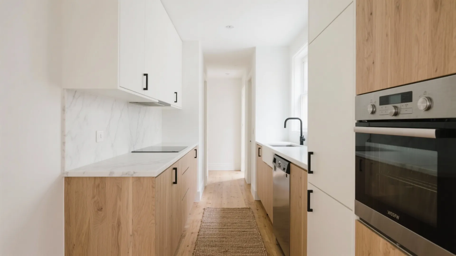 Soft White + Light Oak: Calm, Non-Clinical Warmth