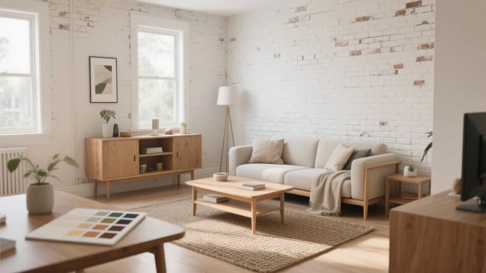 1. Soft Whitewashed Brick — Calm and Flexible