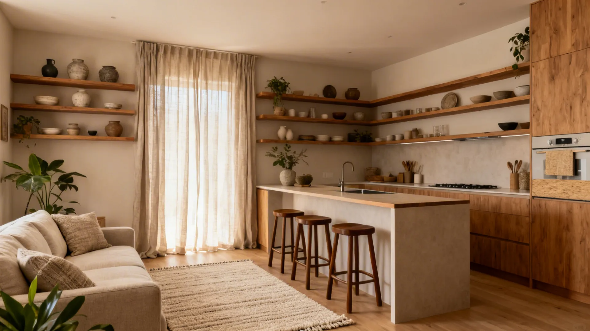 Idea 5: Soft Materials and Wood Tones for Warmth