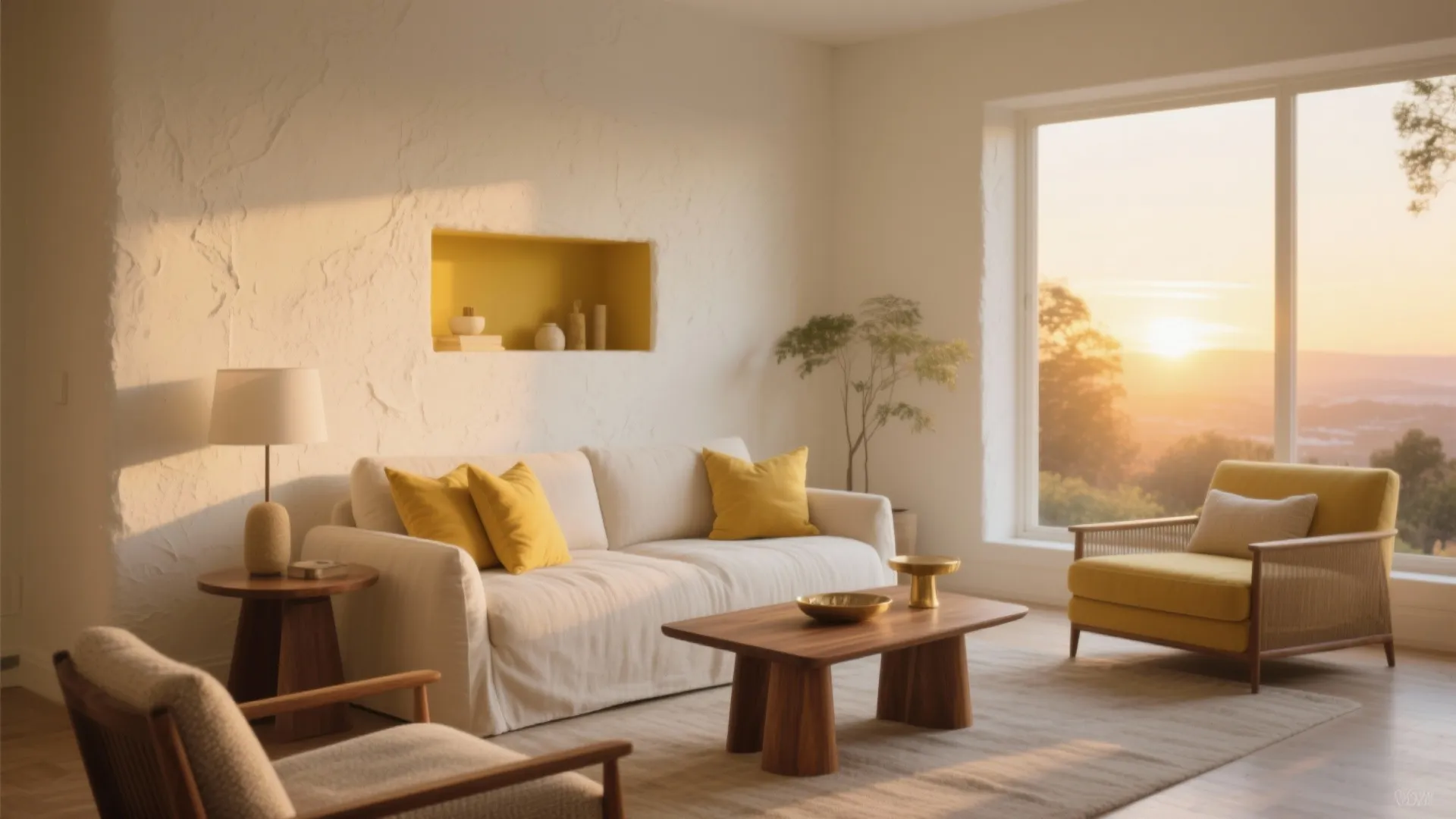 Off-whites and soft yellows for warmth and sociability