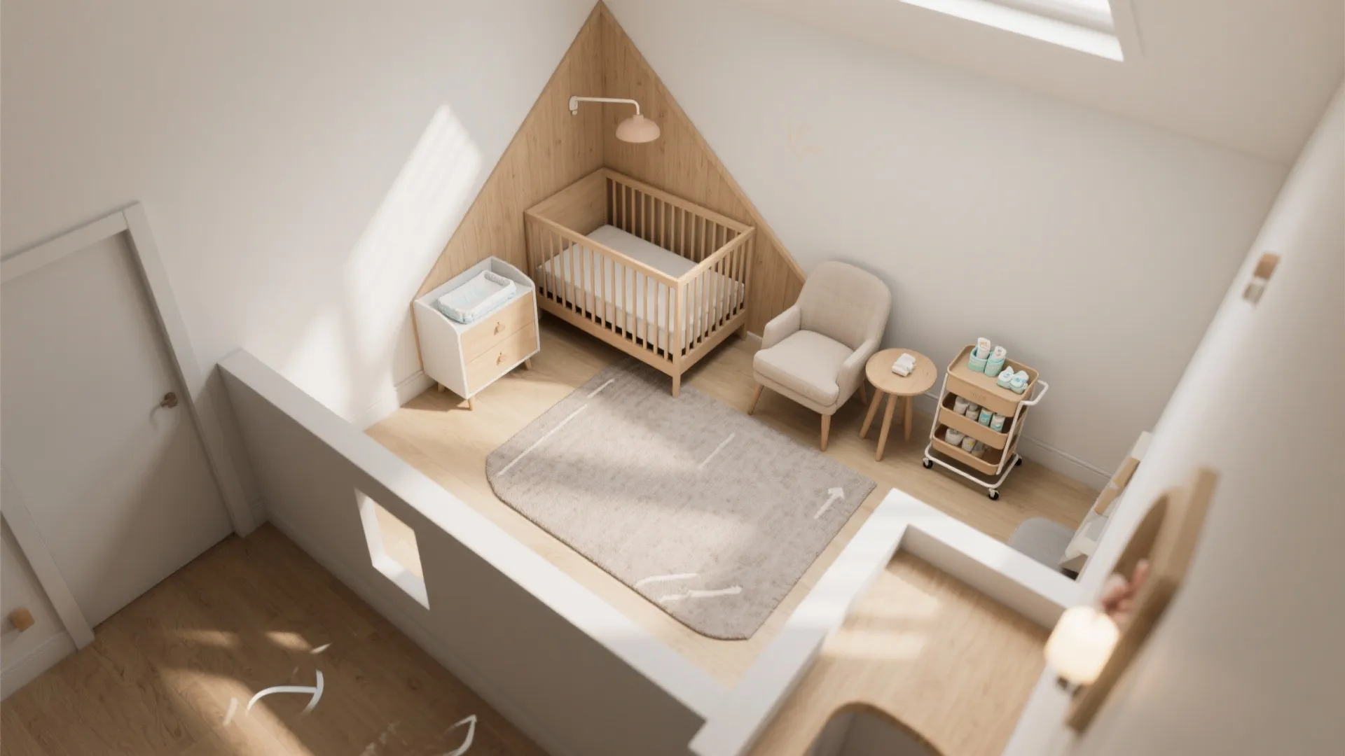 Soft-zone planning: crib, chair, and changing within reach