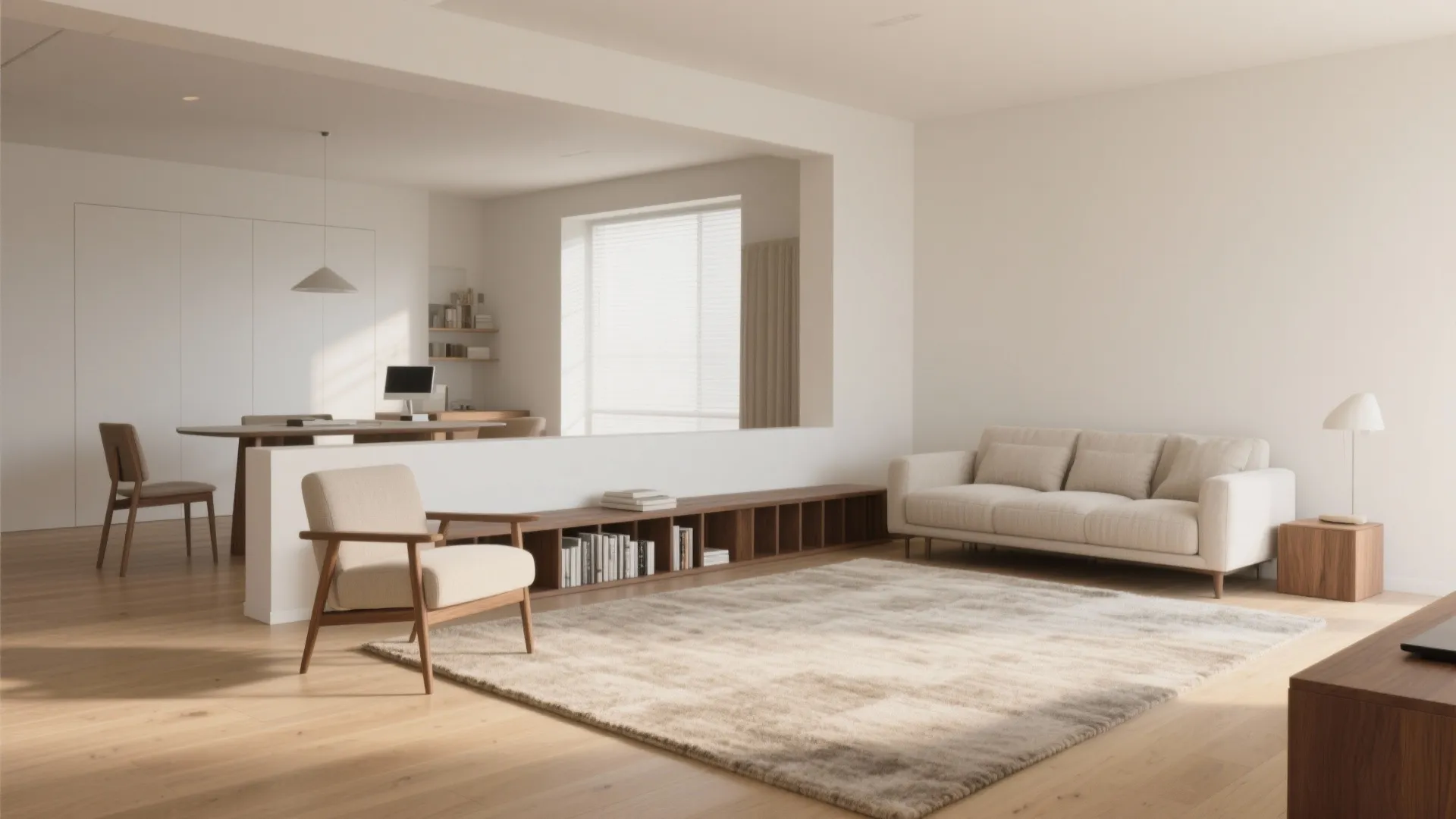 Soft zoning with rugs and low furniture