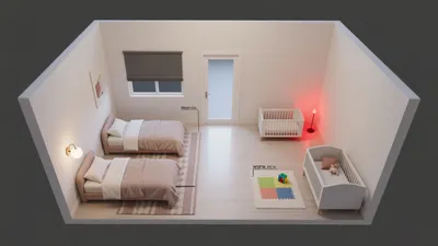 Shared Kids Bedroom with Soft Neutrals and Play Zone