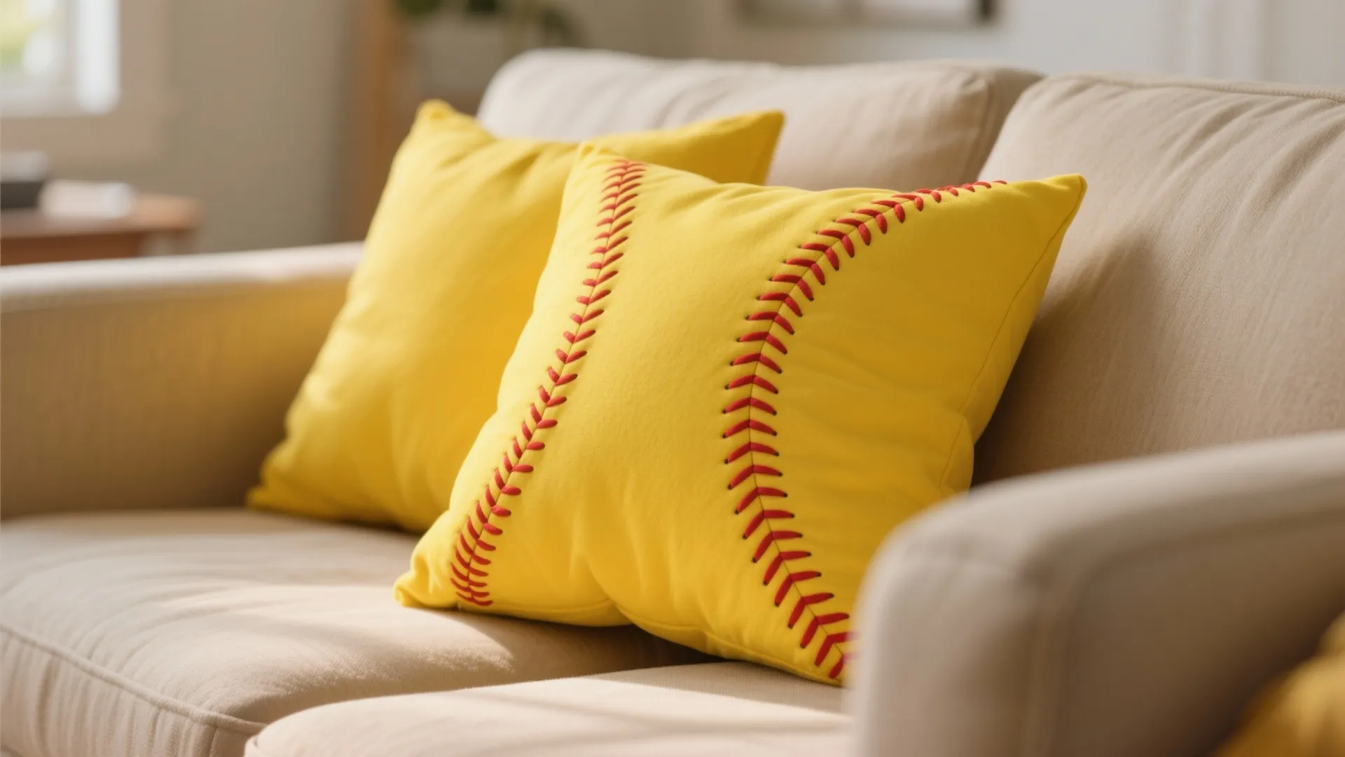 6. Softball-Stitched Throw Pillows