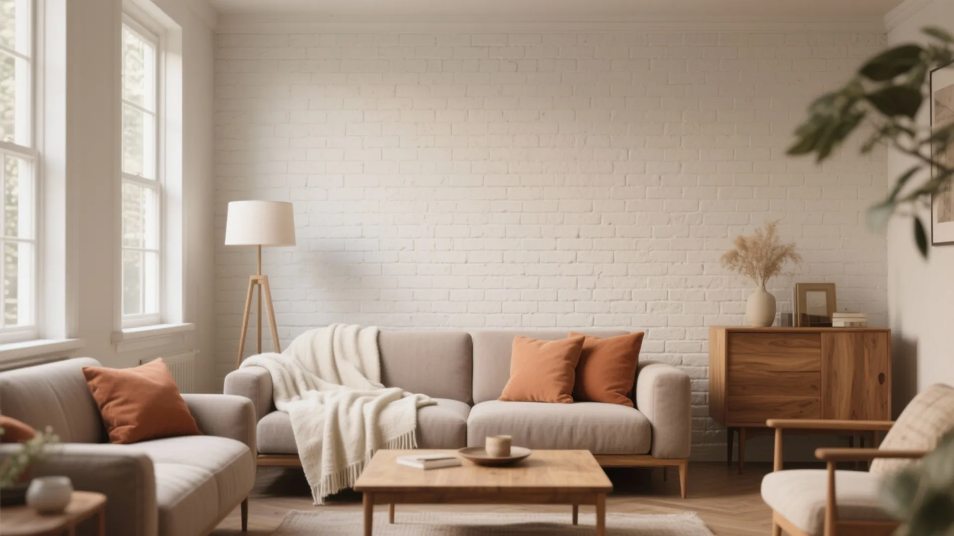 2. Soften painted brick with warm neutrals