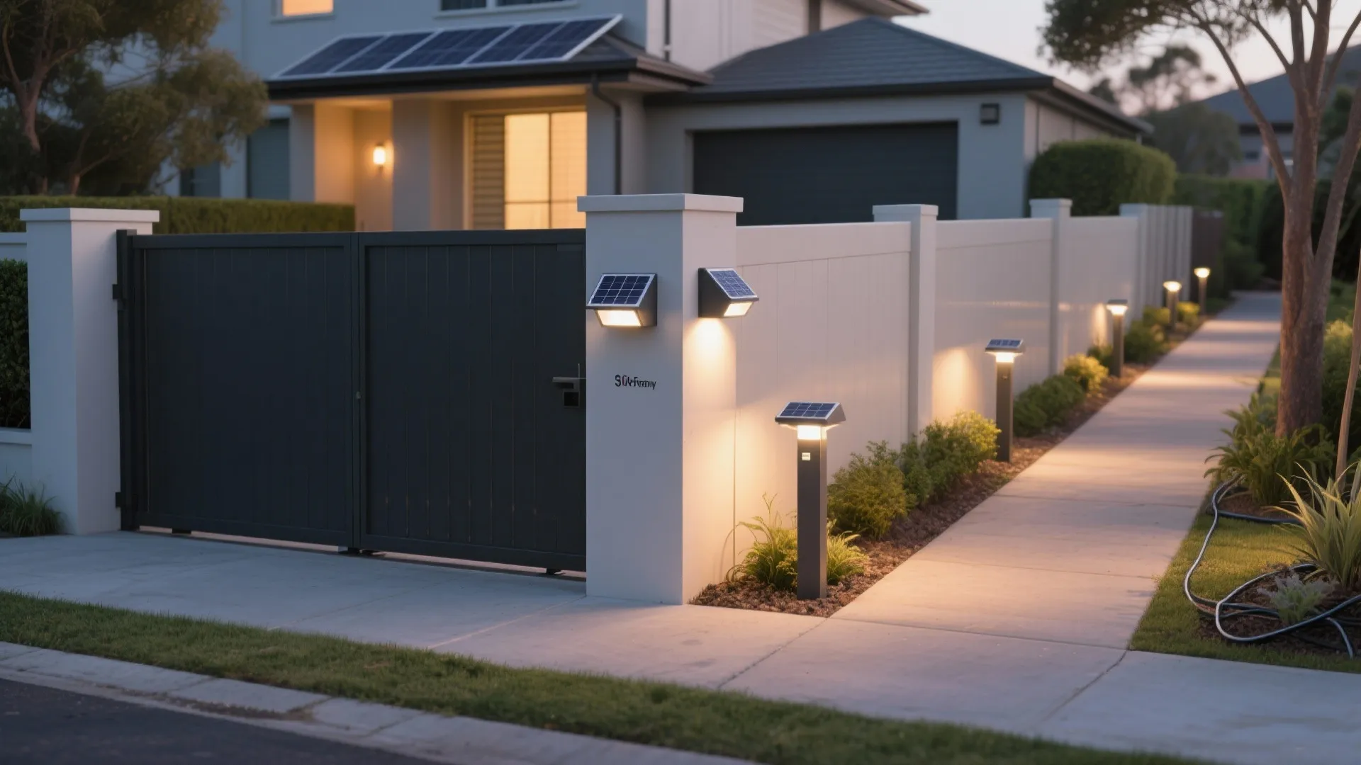 Solar bollards and motion accents near gates