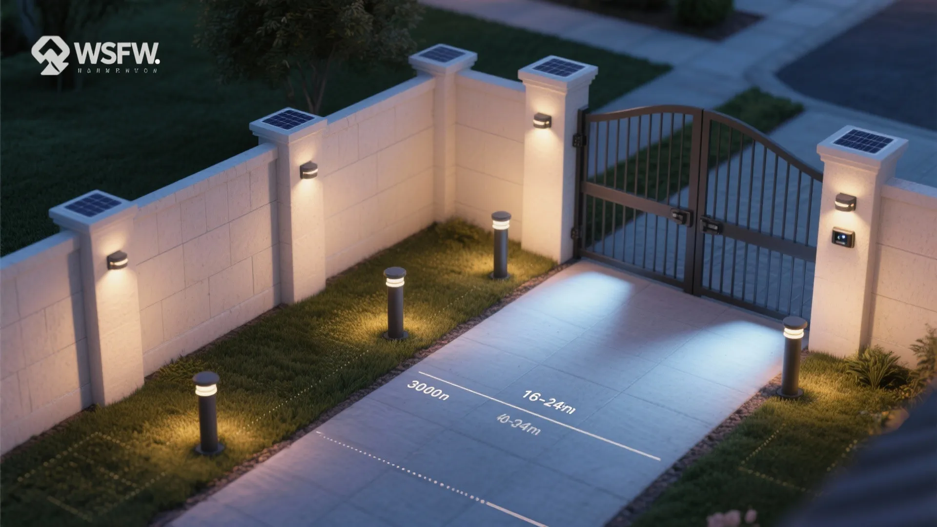 Solar bollards and motion accents near gates