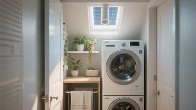 Bright Laundry Room with Skylight and Greenery