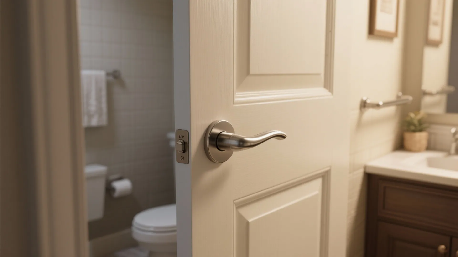 3. Traditional solid door + ADA-friendly lever with privacy
