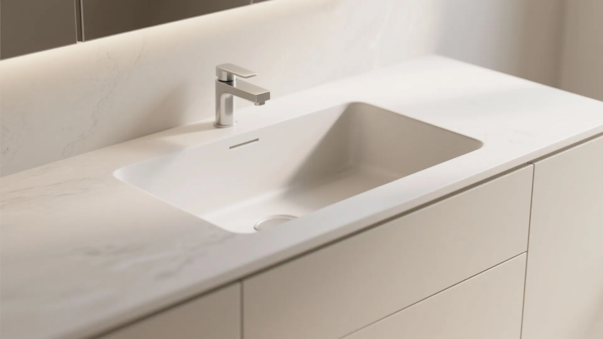 4. Continuous waterproof surfaces (solid surface or large basins)