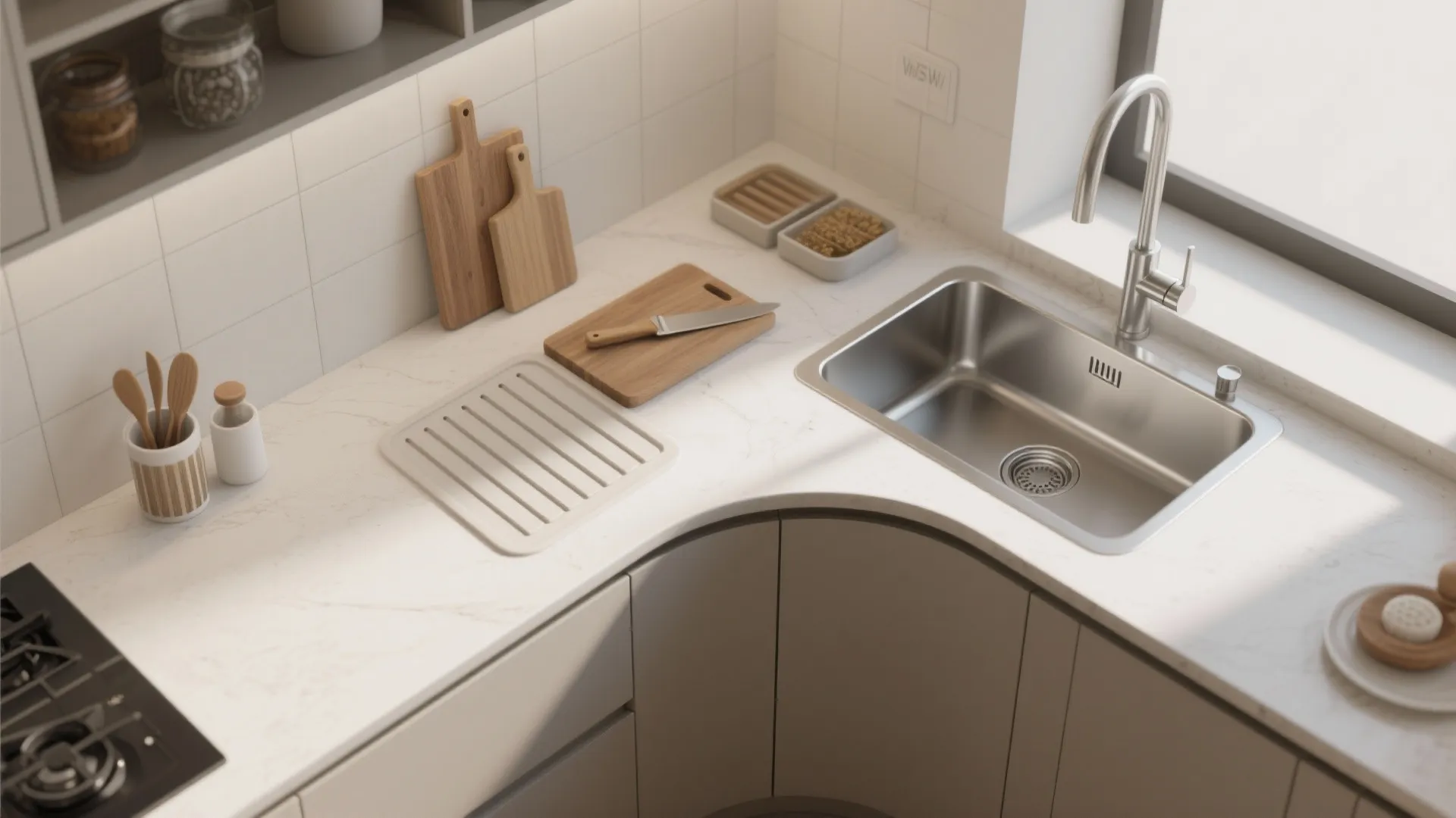 3. Integrated Solid Surface with Under-mount Prep Areas