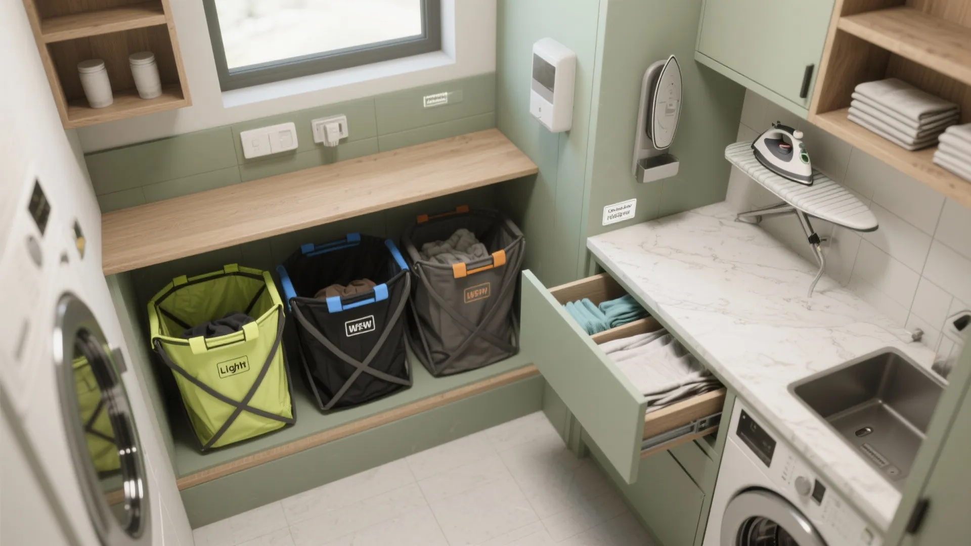 2. Create zones for sorting, washing, folding and ironing