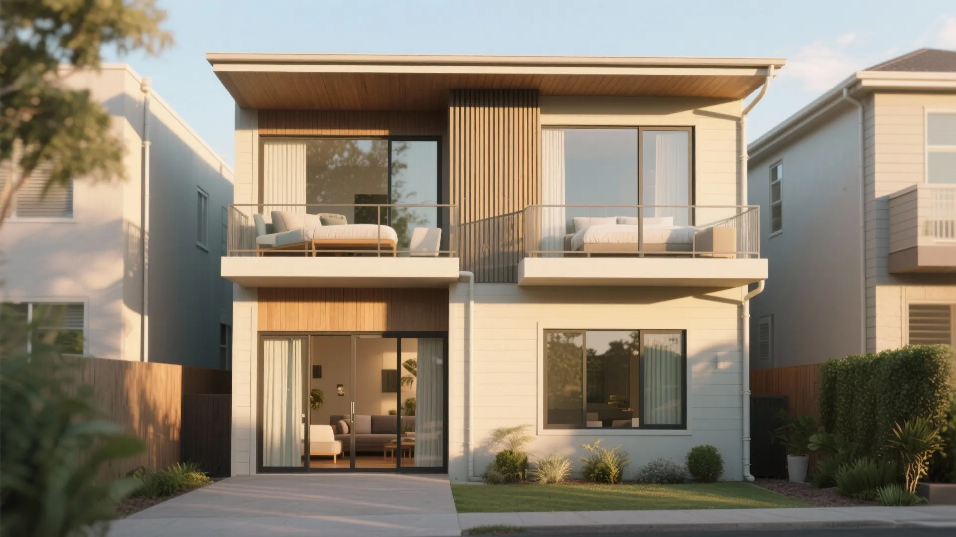 South-facing stacked balconies for all-day light