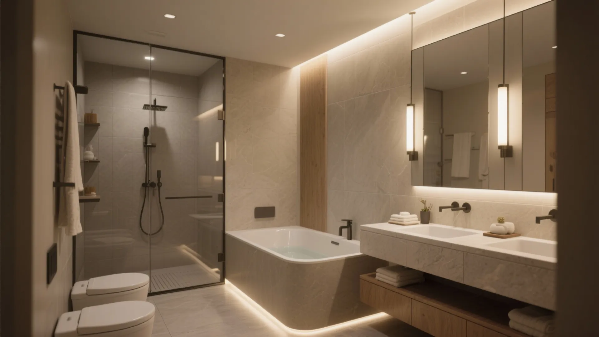 Spa-like bathroom with zoned lighting