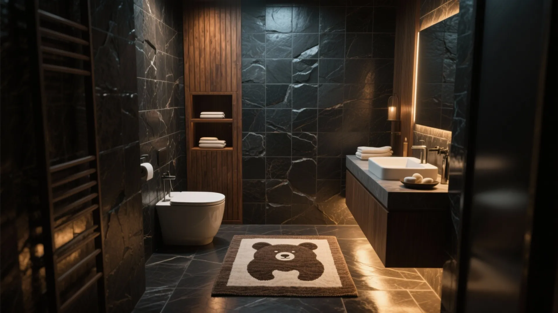 4. Spa-inspired dark luxe with bear textures