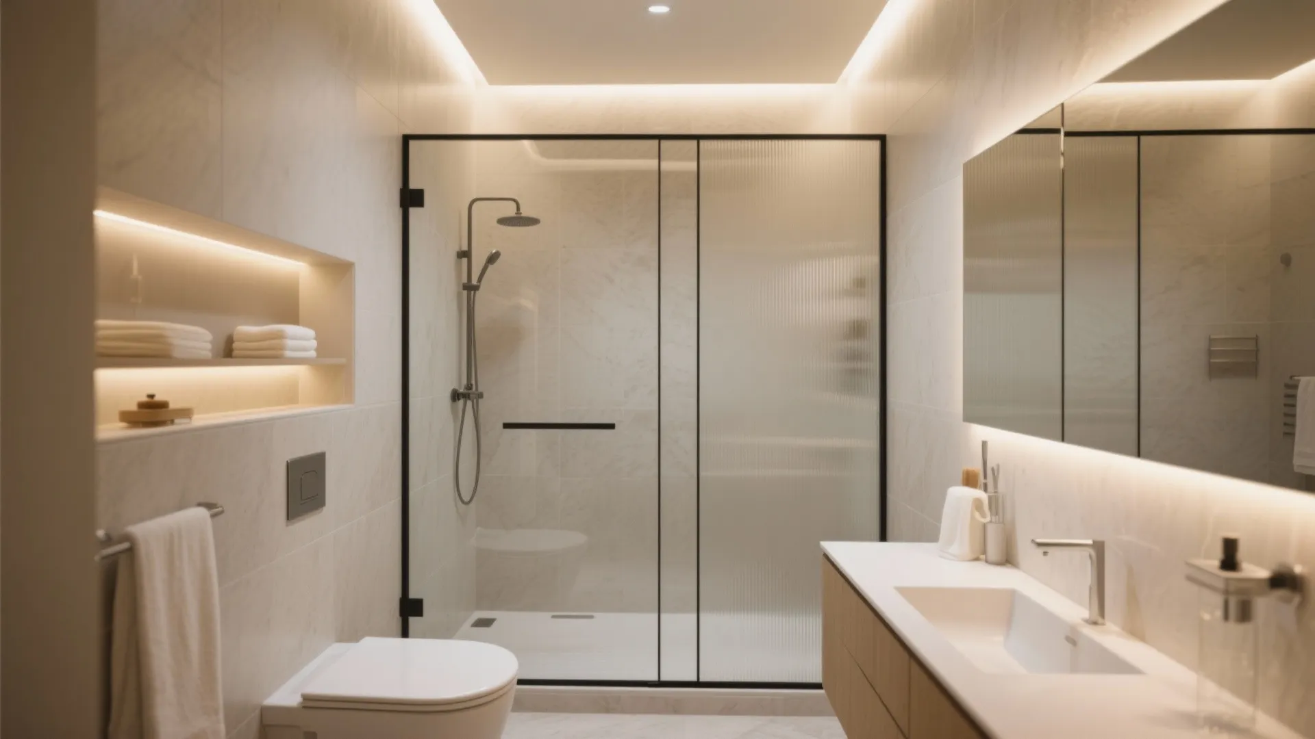 Light and glass for a spa-like shower