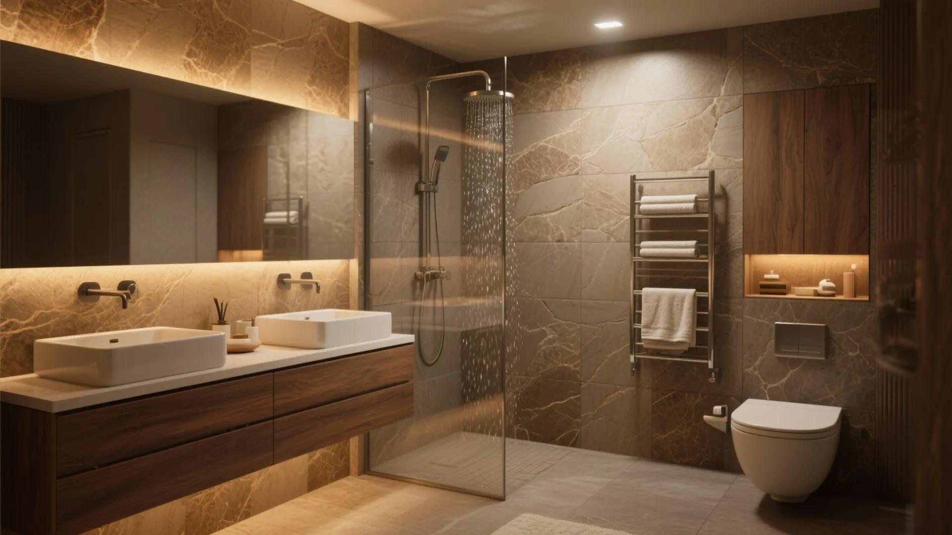 2. Spa-Style Retreat with Warm Tones