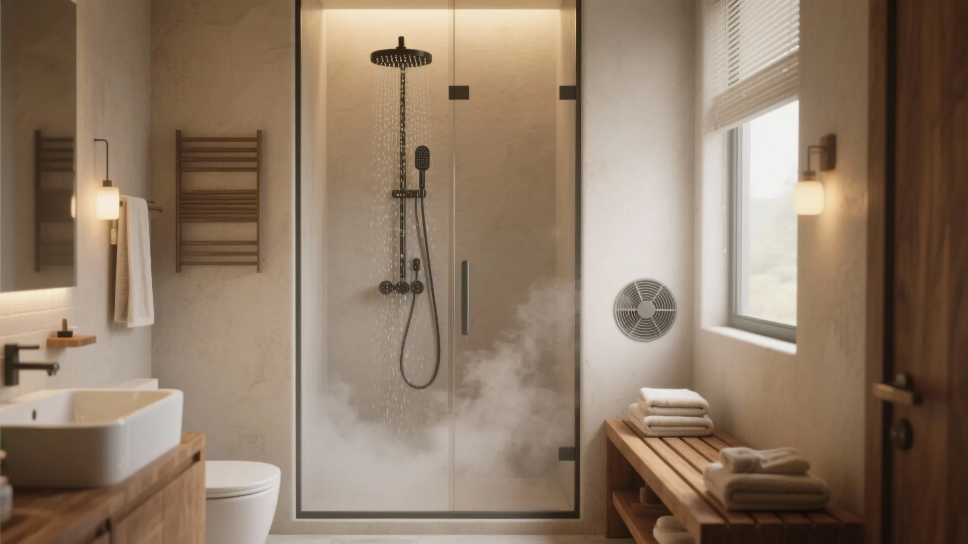 4. Steam, texture and soft finishes for a spa vibe