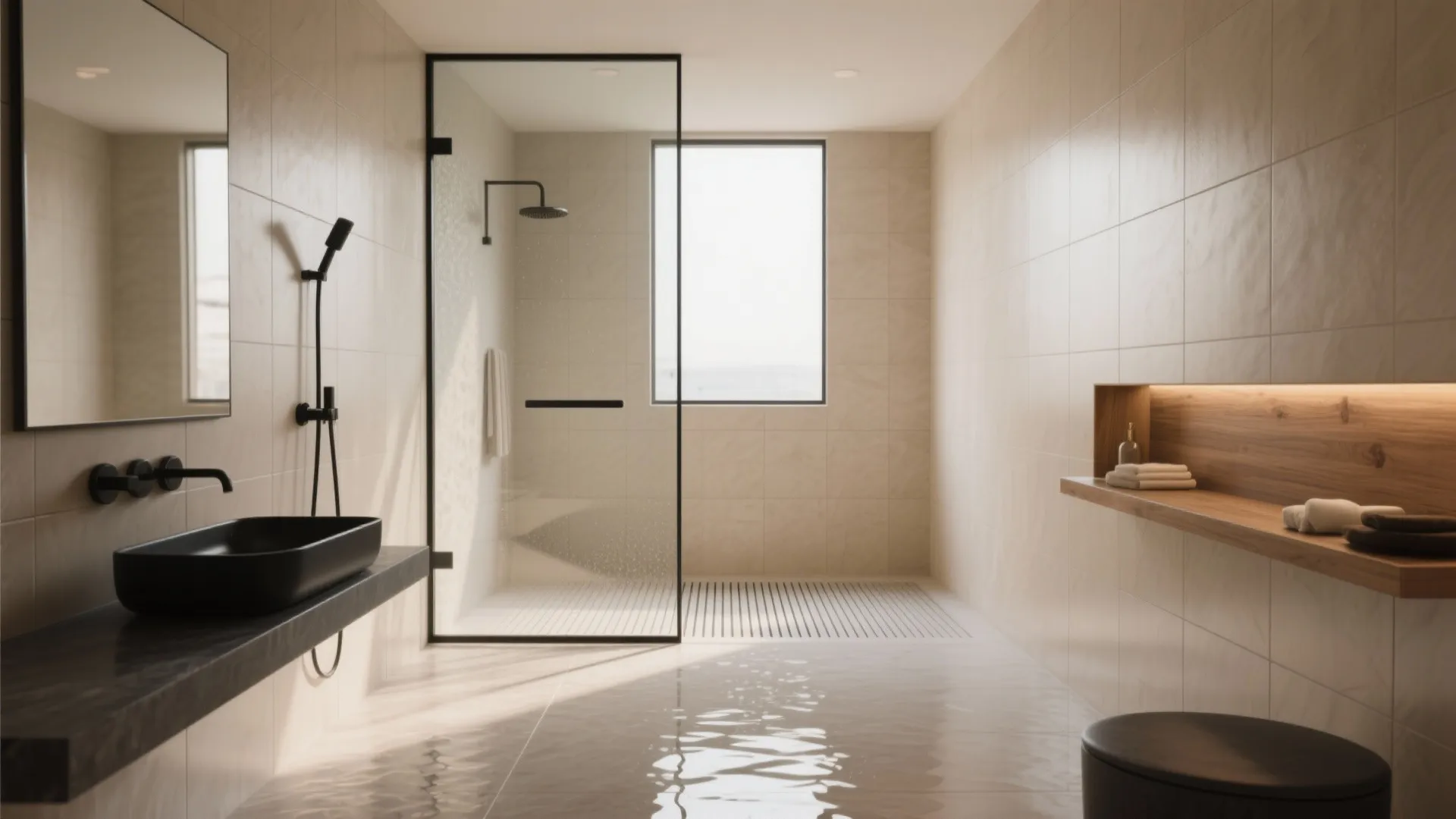 1. Spa-like wet room with seamless surfaces