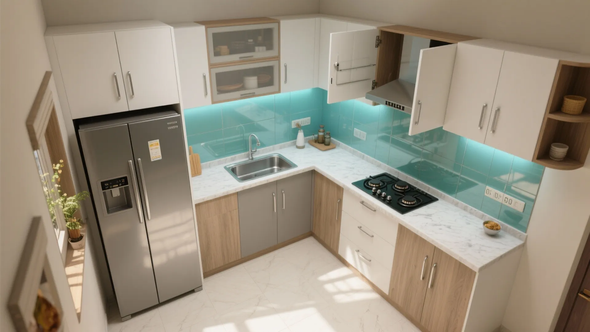 Space-efficient kitchen: L-shaped or parallel, not island
