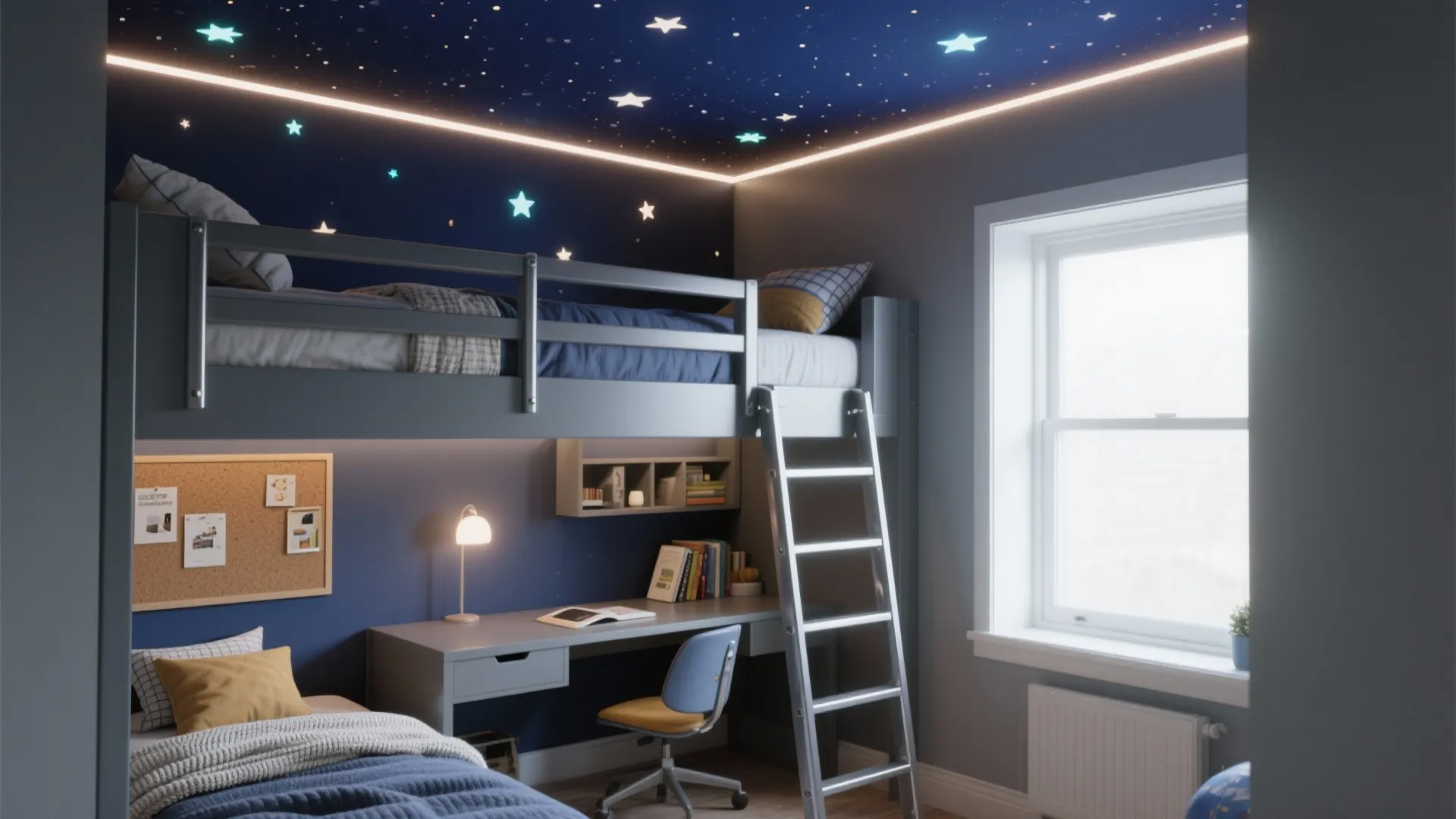 Space-Themed Loft Bed With Glow Stars