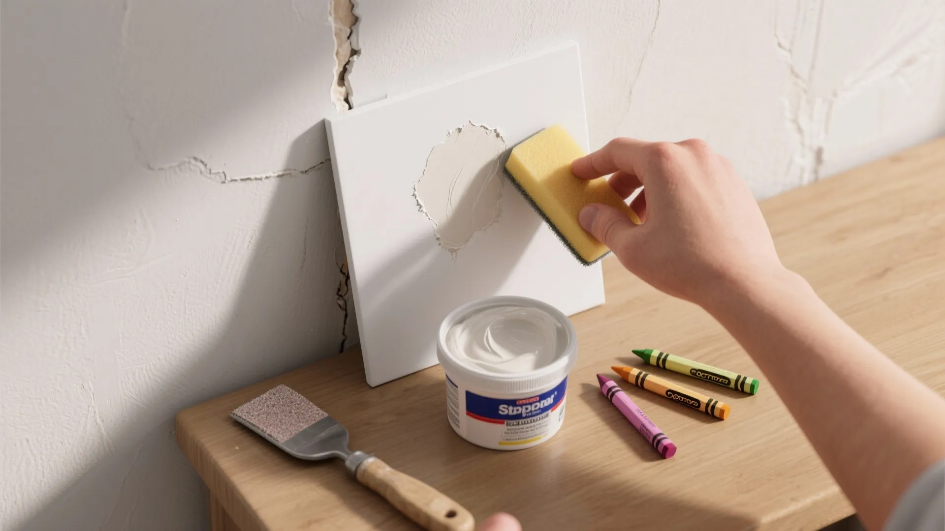 2. Lightweight spackle plus a blending pencil