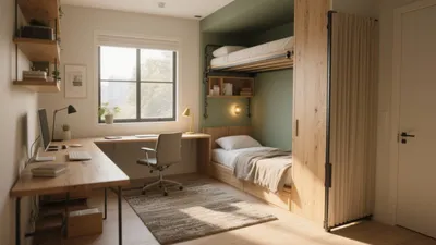 Compact Home Office & Bedroom with Bunk Bed Design