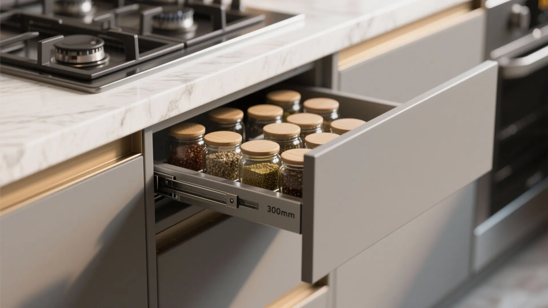 Smart kitchen zoning in a 3 BHK