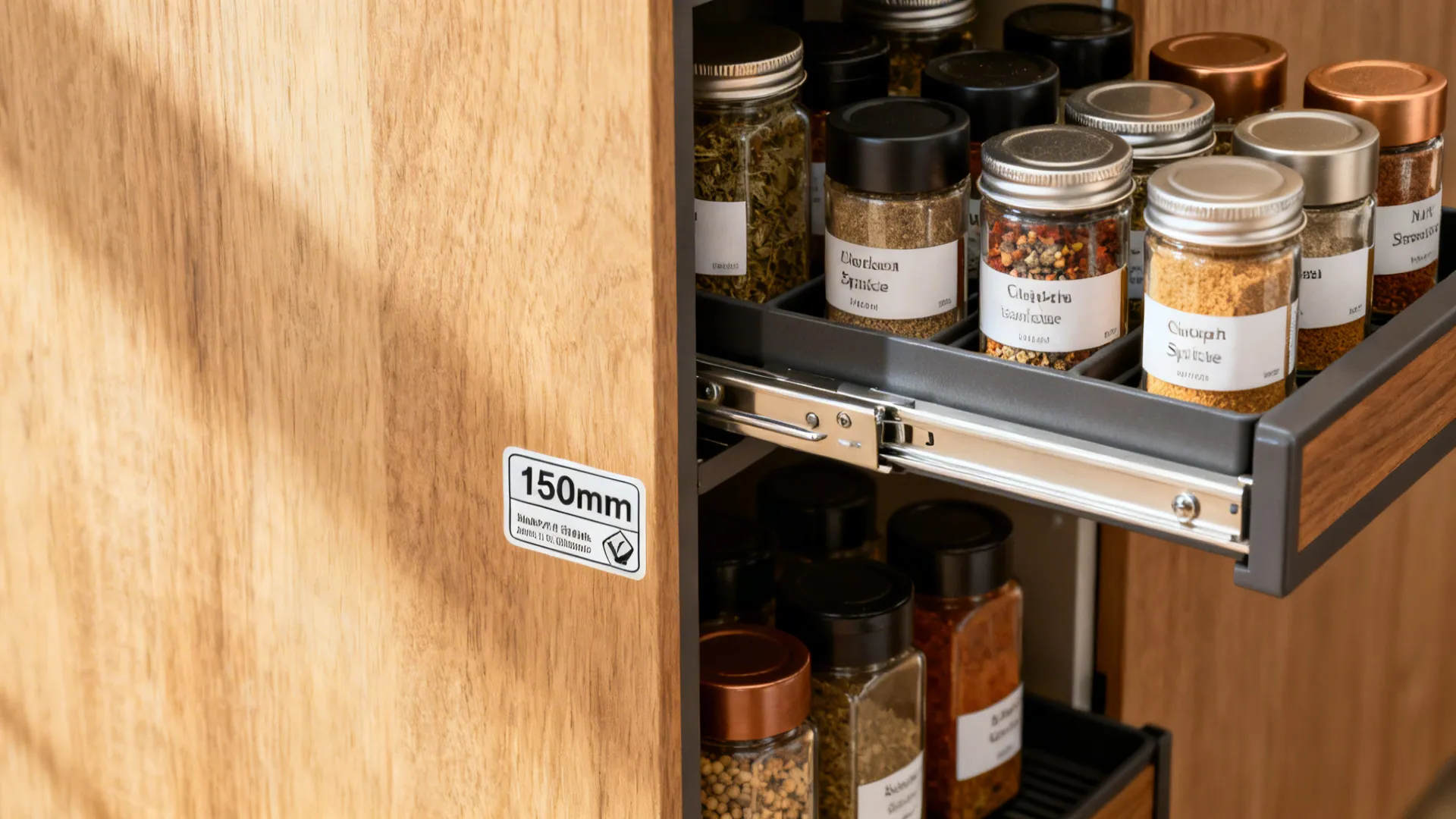 Tall pantry plus pull-out spice columns for serious masala storage