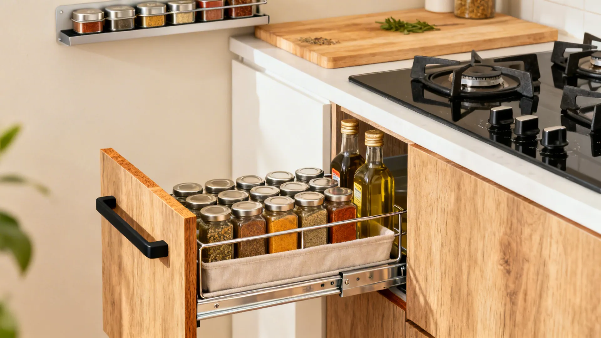 Vertical spice wall and pull-outs