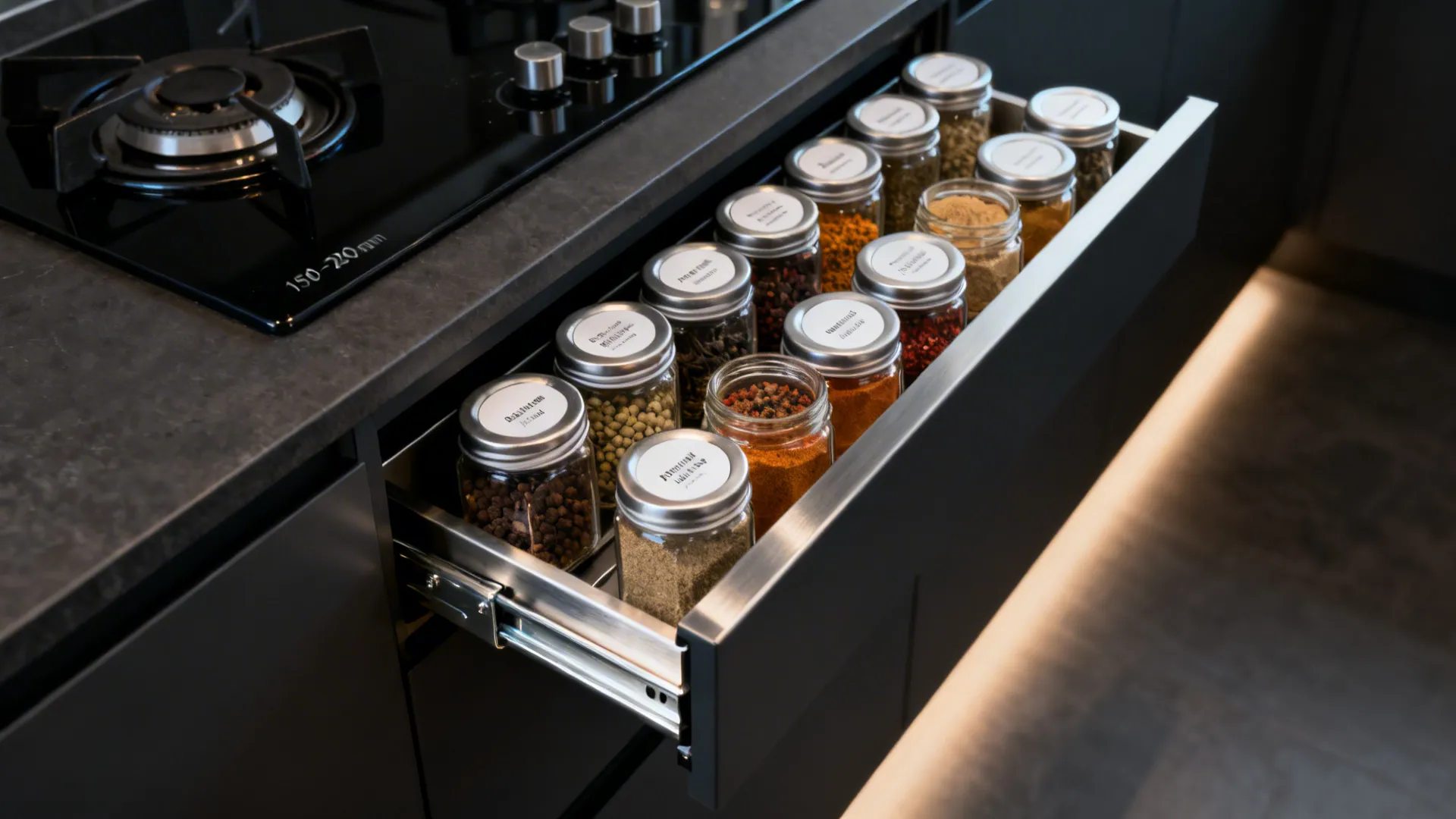 Spice-first storage with cool, dark zones