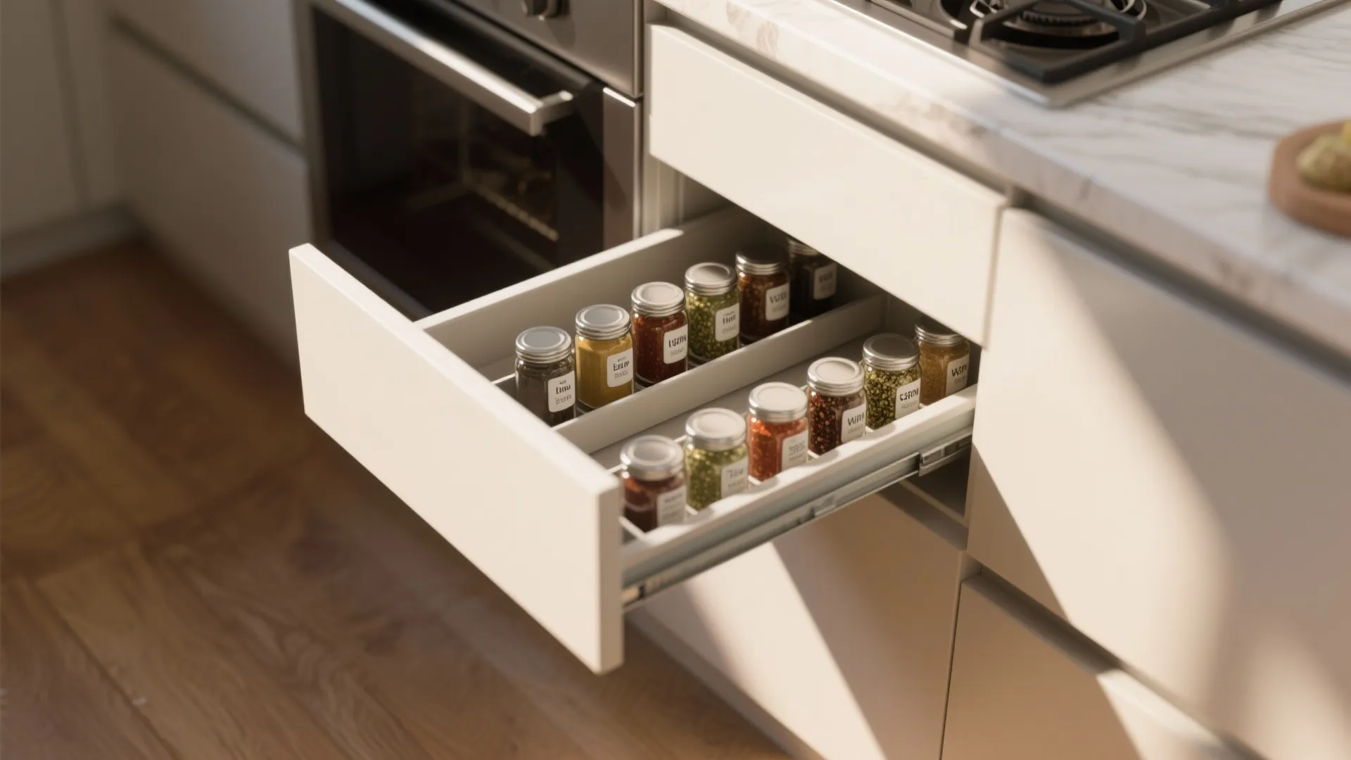 4. Pull-out spice rack inside drawer face