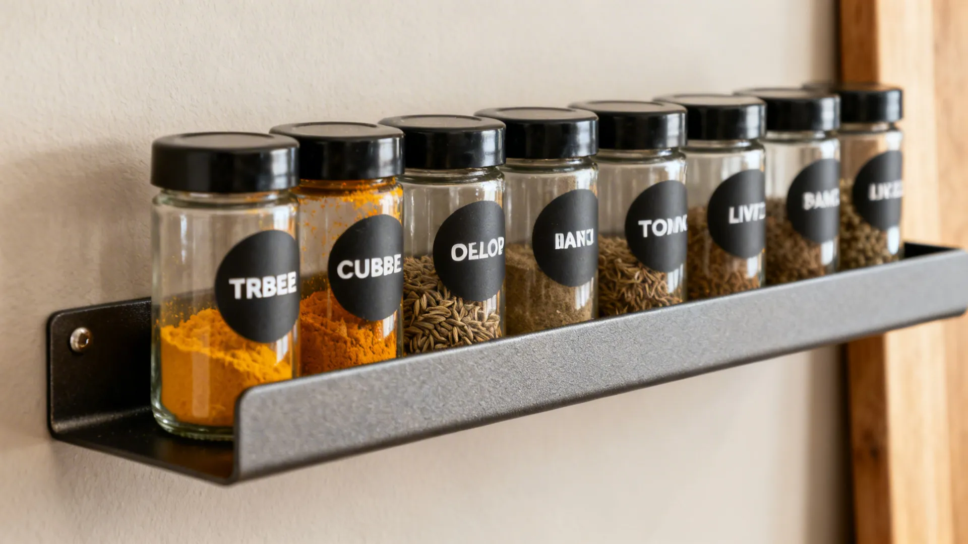 Minimalist spice wall with open provider shelves