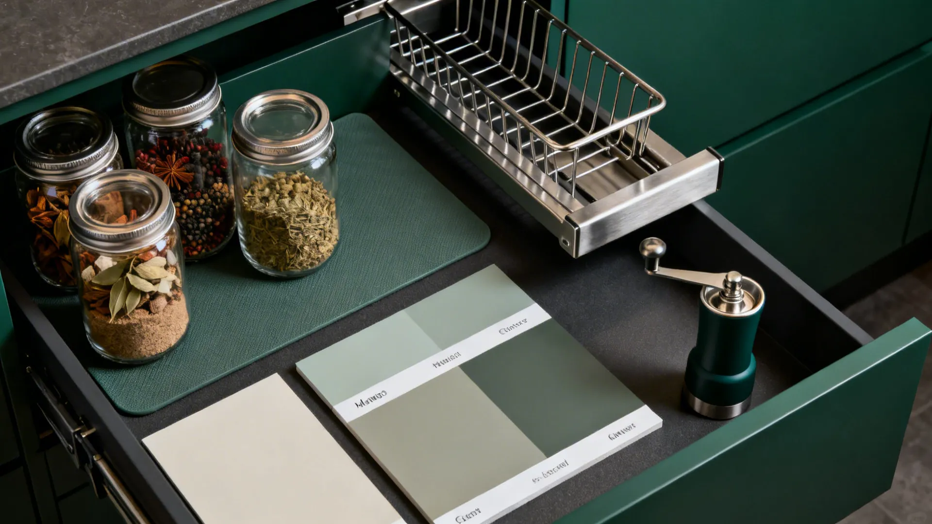 Spice-first storage with cool, dark zones