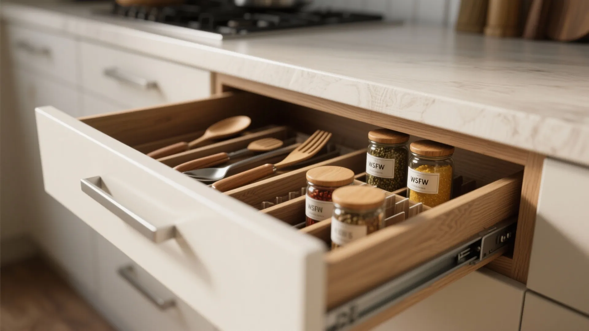 4. Integrated spice and utensil drawer combinations