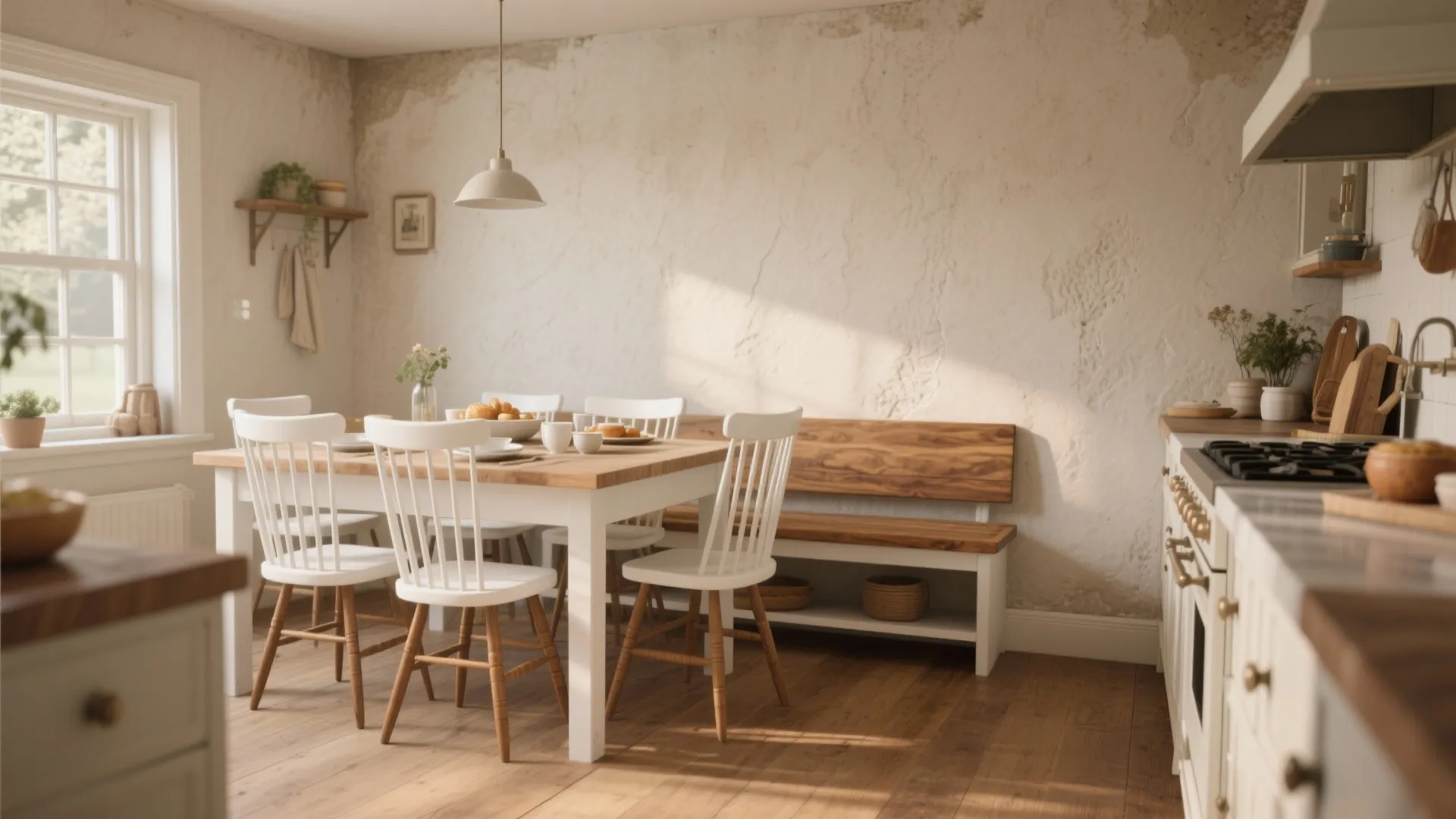 2. Classic spindle-back chairs with teak legs