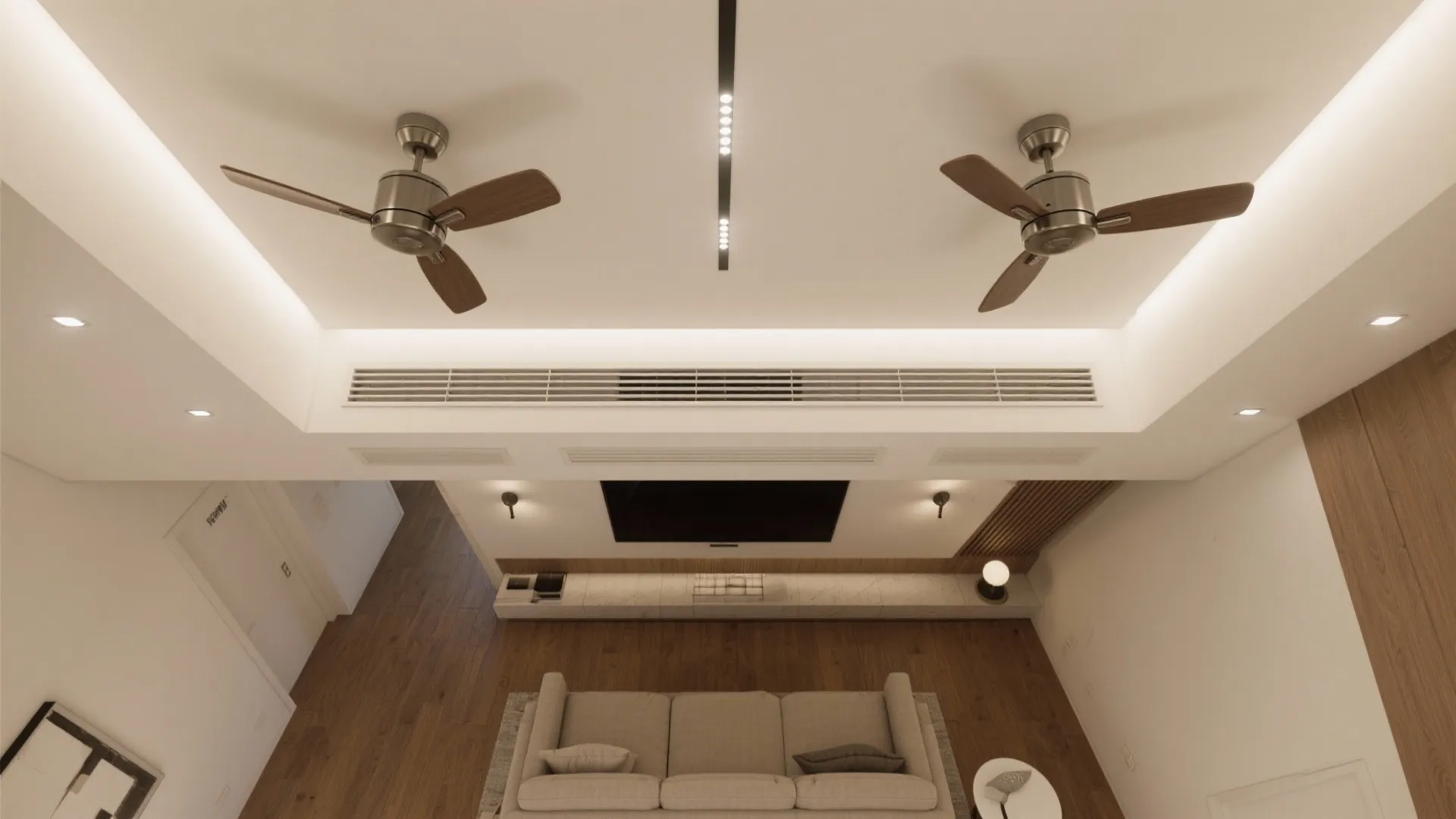 3) Central Spine: Align Lights, Grilles, and Two Fans