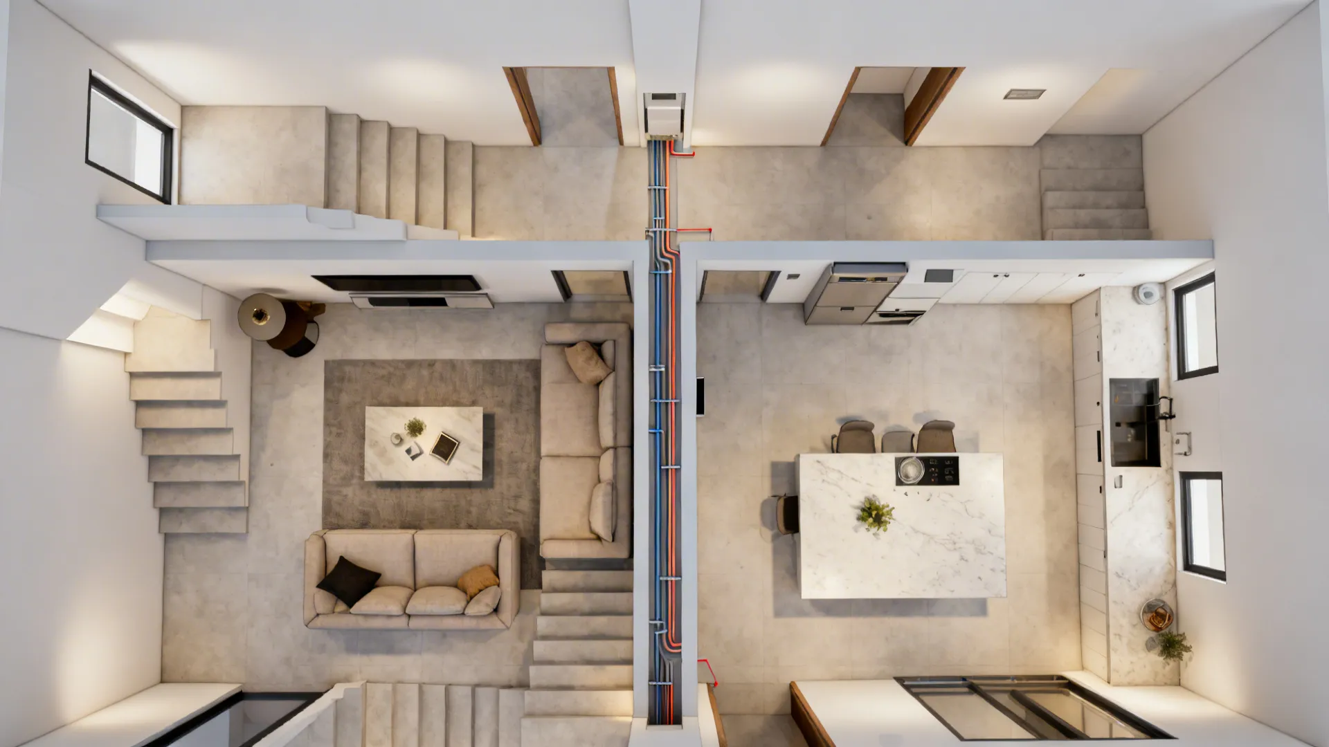 Dual-Level Gypsum With a Subtle “Spine”