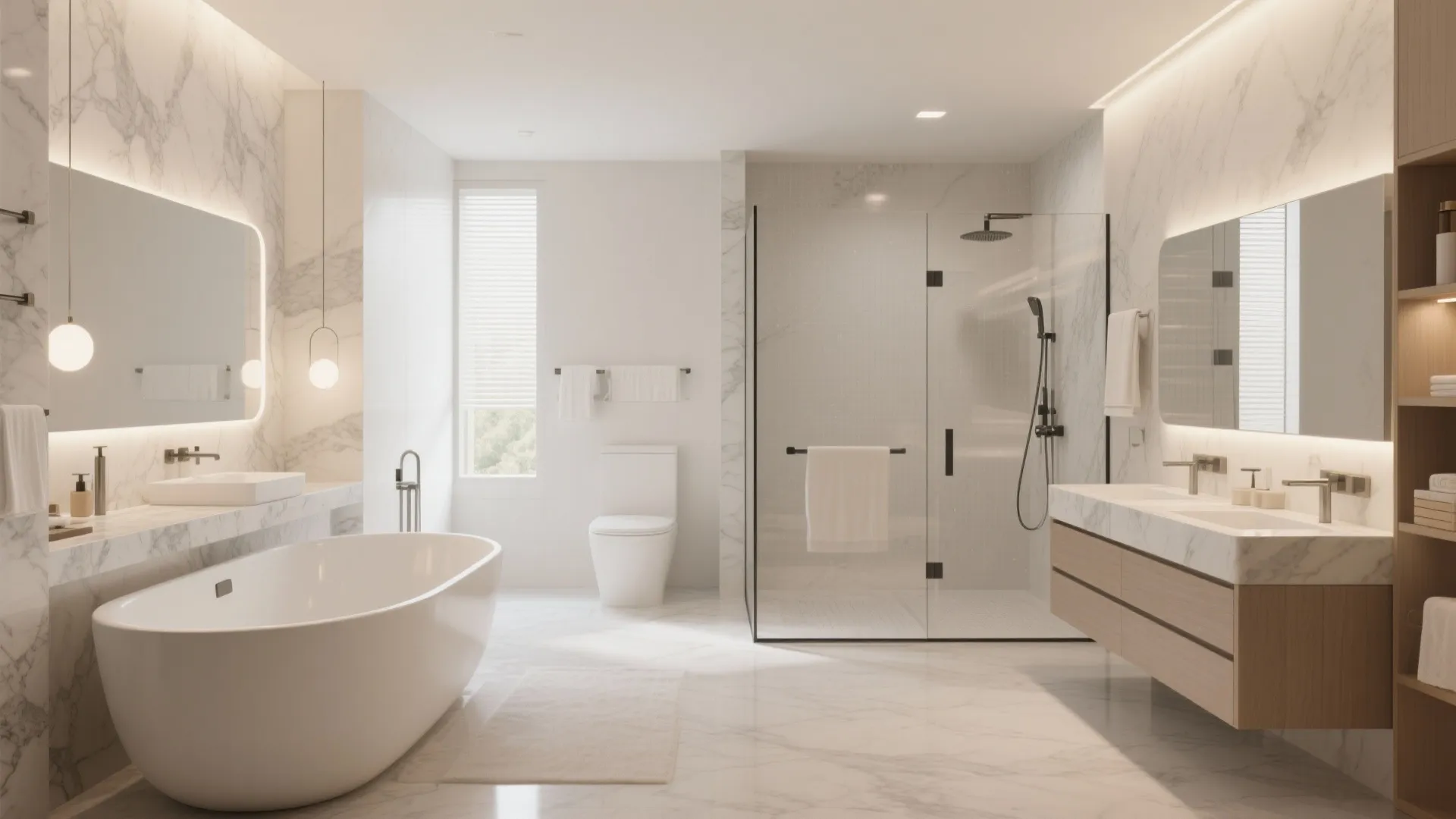 2. Split the bathrooms by function, not style